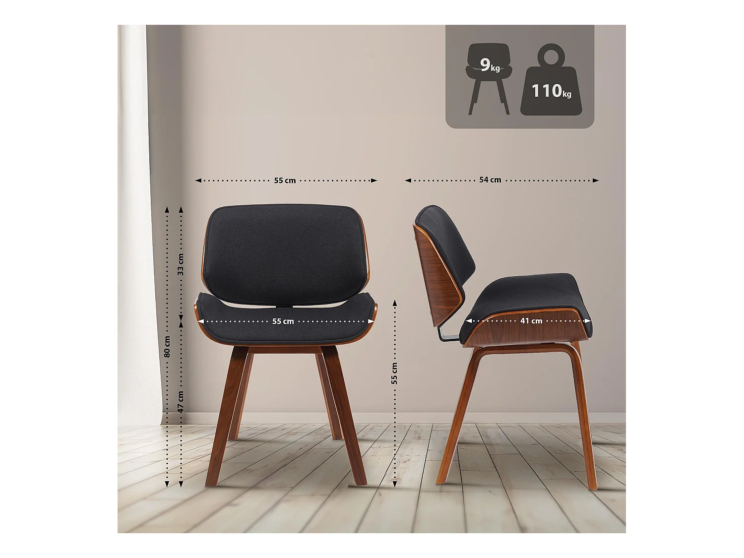 Chaise de conférence - Tissu - Noyer / Noir - Beverley