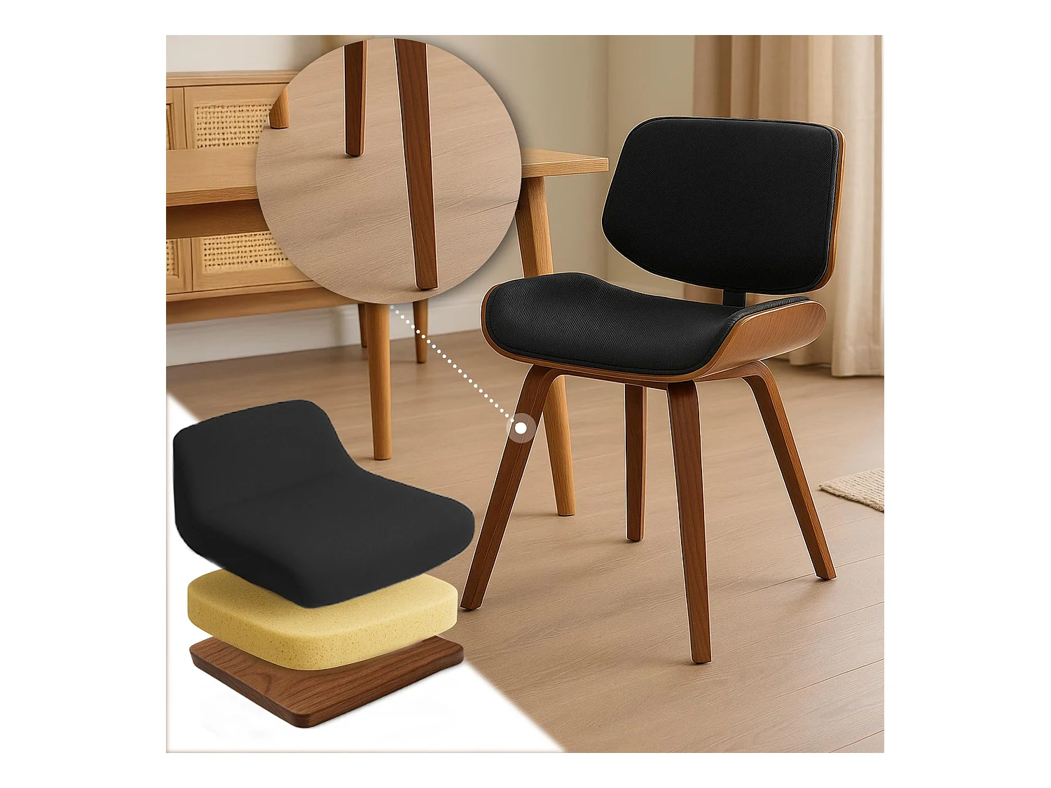 Chaise de conférence - Tissu - Noyer / Noir - Beverley