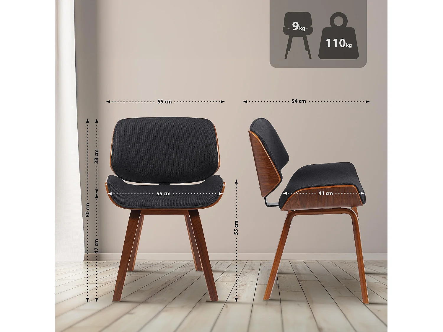 Chaise de conférence - Tissu & Noir - Noyer / Noir - Beverley