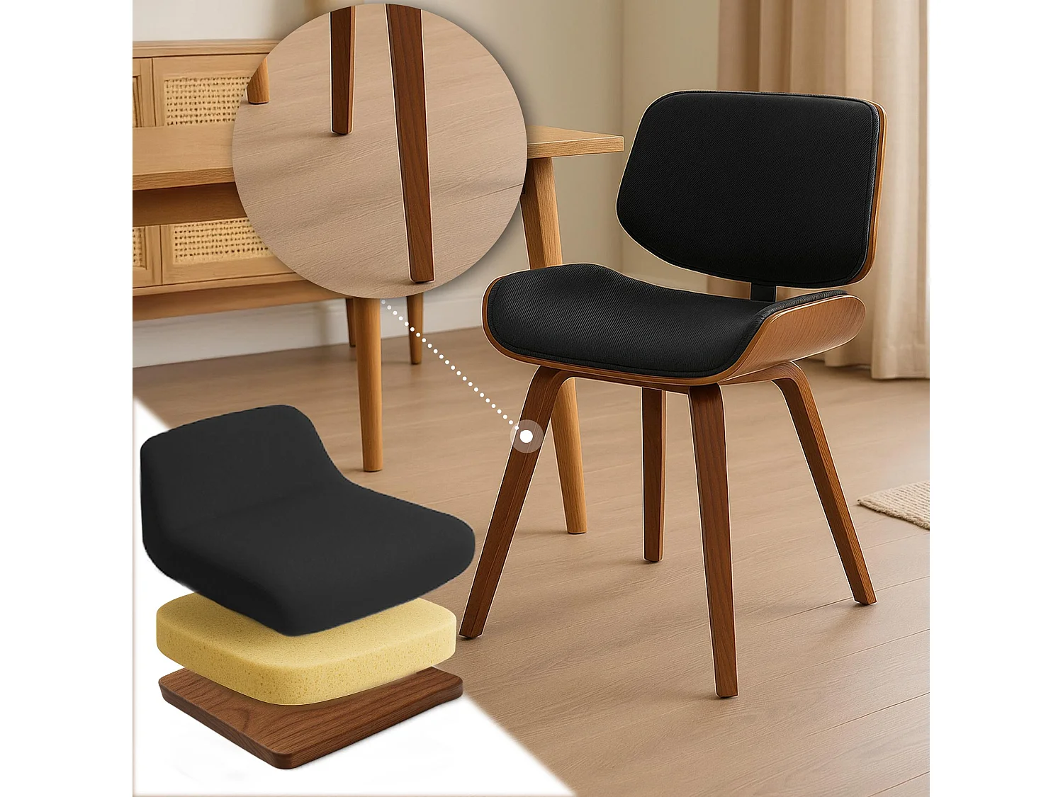 Chaise de conférence - Tissu & Noir - Noyer / Noir - Beverley