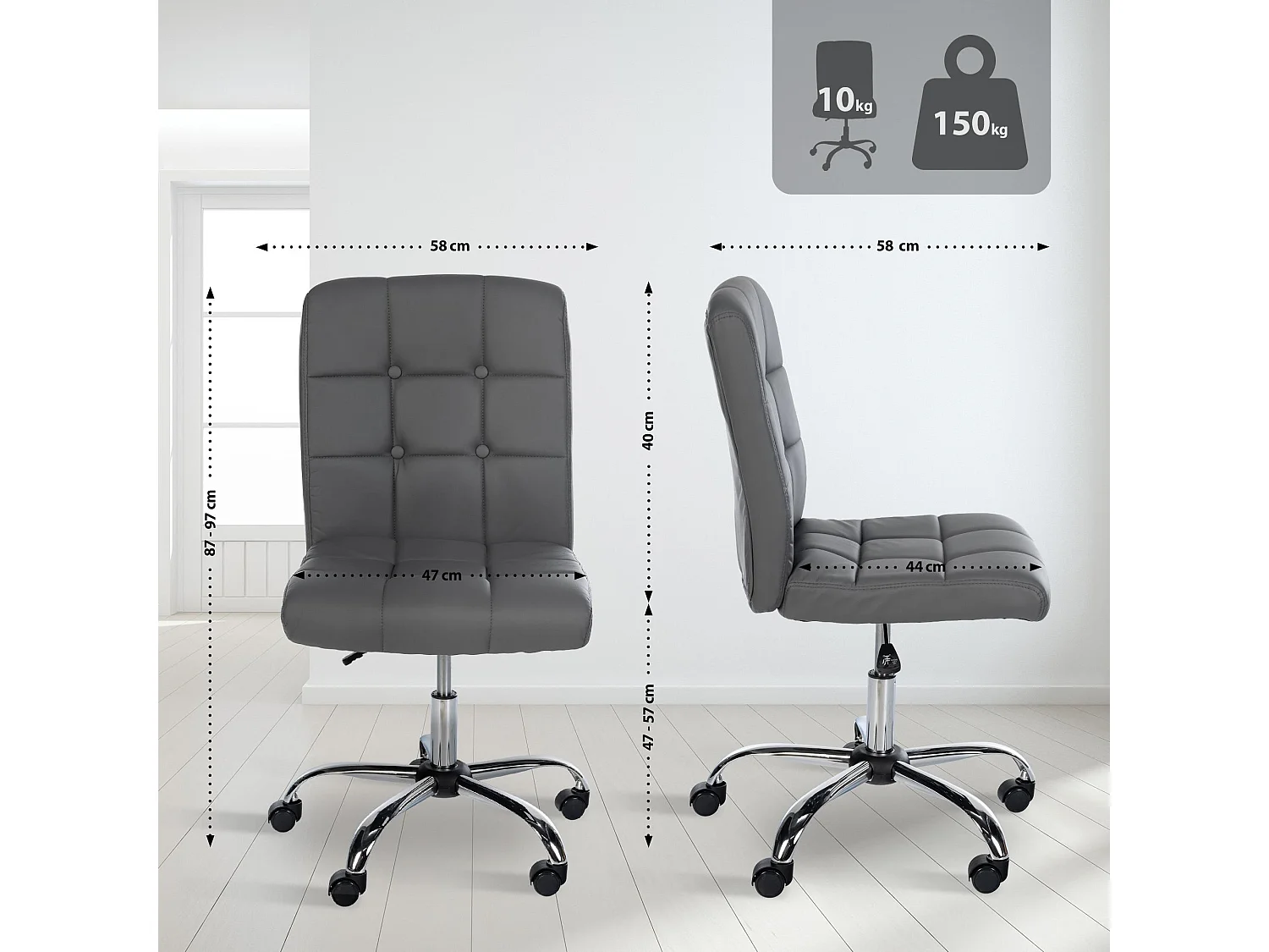 Tabouret de bureau - Similicuir - Gris - Trenton