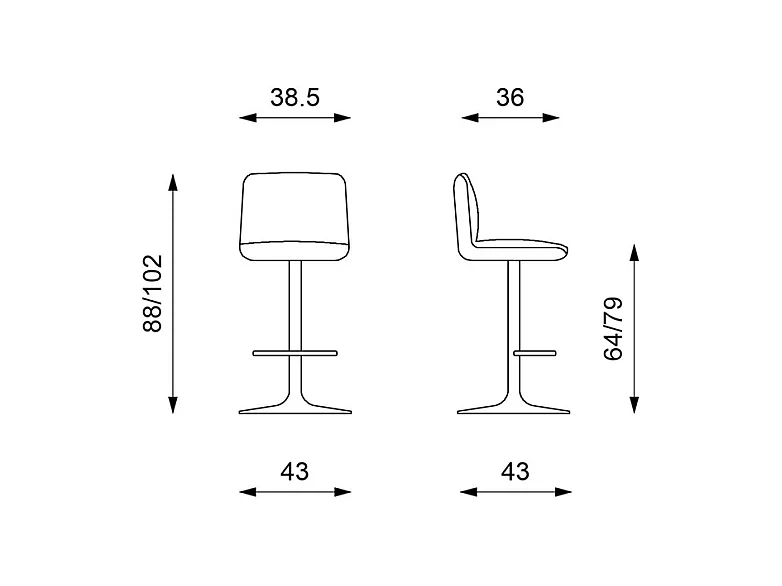 Lot de 2 tabourets hauts en tissu gris clair "Spot" avec repose-pieds et vérin à gaz cm 36x38,5 88h