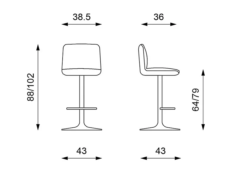 2er-Set Barhocker aus hellgrauem Stoff "Spot" mit Fußstütze und Gasdruckfeder, 36 x 38,5 x 88 cm