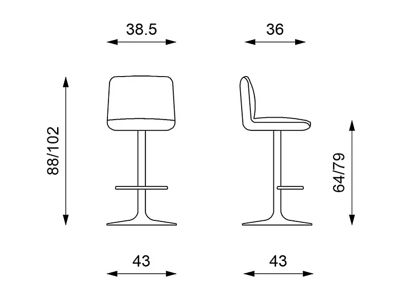 2er-Set Barhocker aus hellgrauem Stoff "Spot" mit Fußstütze und Gasdruckfeder, 36 x 38,5 x 88 cm
