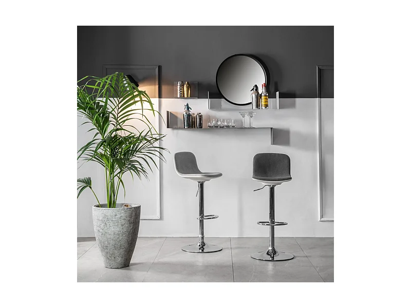 Lot de 2 tabourets hauts en tissu gris anthracite "Spot" avec repose-pieds et vérin à gaz cm 36x38,5 88h