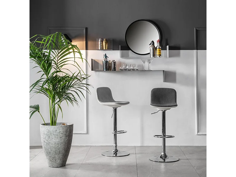 2er-Set Barhocker aus anthrazitgrauem Stoff "Spot" mit Fußstütze und Gasdruckfeder, 36 x 38,5 cm, 88 h