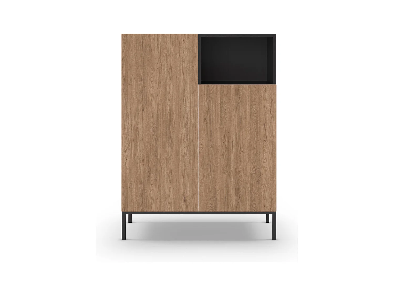Buffet, meuble de rangement aspect bois coloris naturel et noir avec 2 portes, pieds en métal coloris noir - Longueur 90 x Profondeur 40 x Hauteur 120 cm