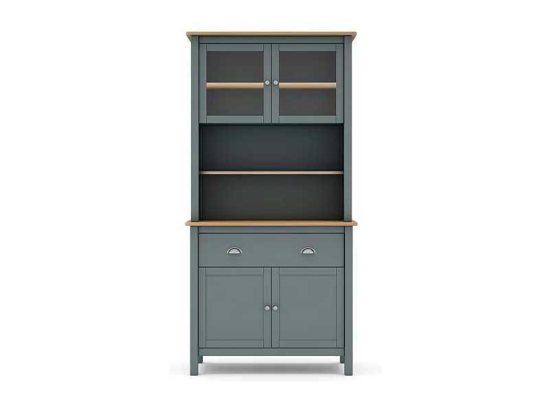 Buffet, meuble de rangement avec 4 portes et 2 tiroirs coloris vert kaki, chêne - Longueur 90 x Profondeur 40 x Hauteur 180,50 cm