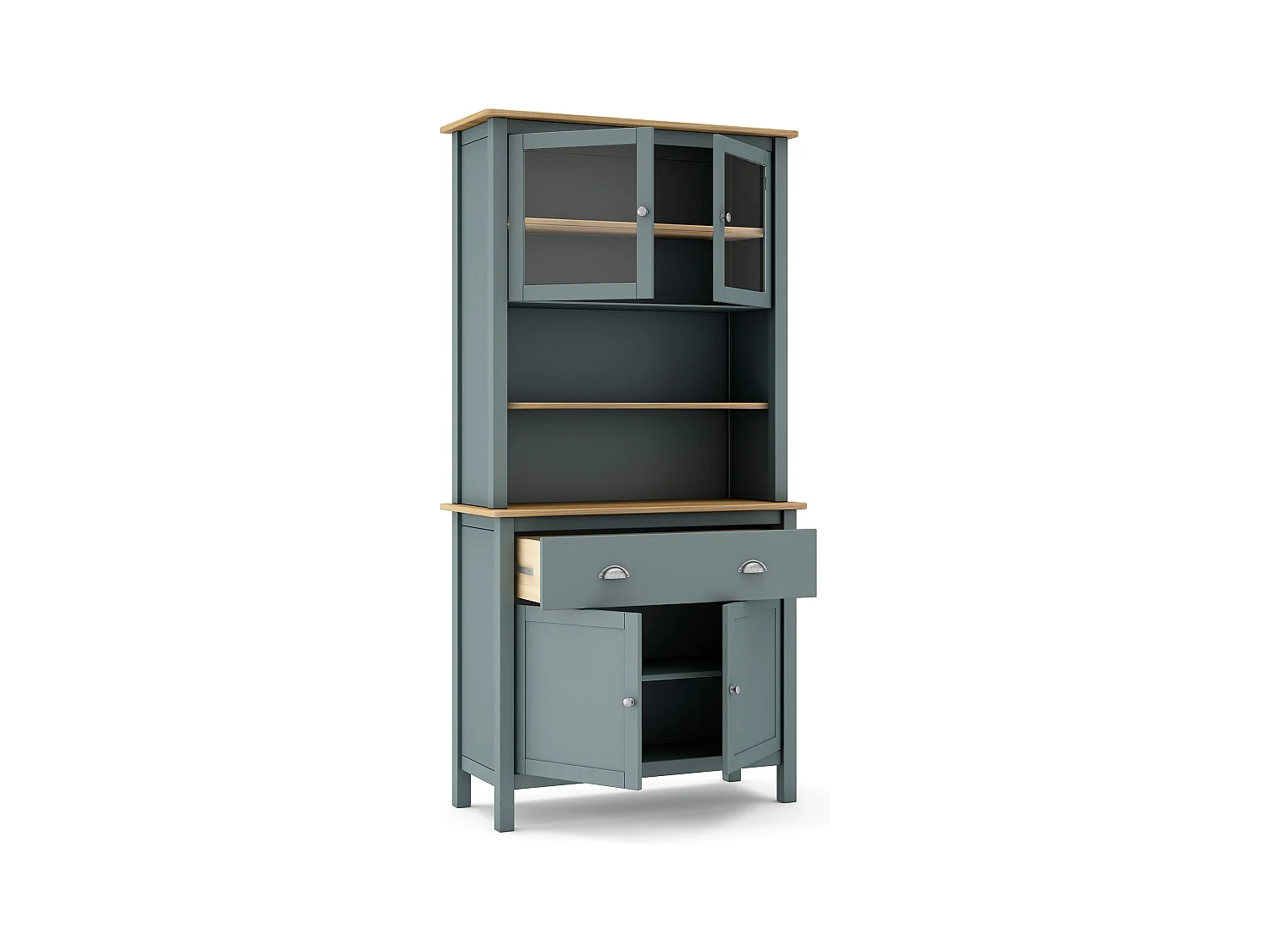 Buffet, meuble de rangement avec 4 portes et 2 tiroirs coloris vert kaki, chêne - Longueur 90 x Profondeur 40 x Hauteur 180,50 cm