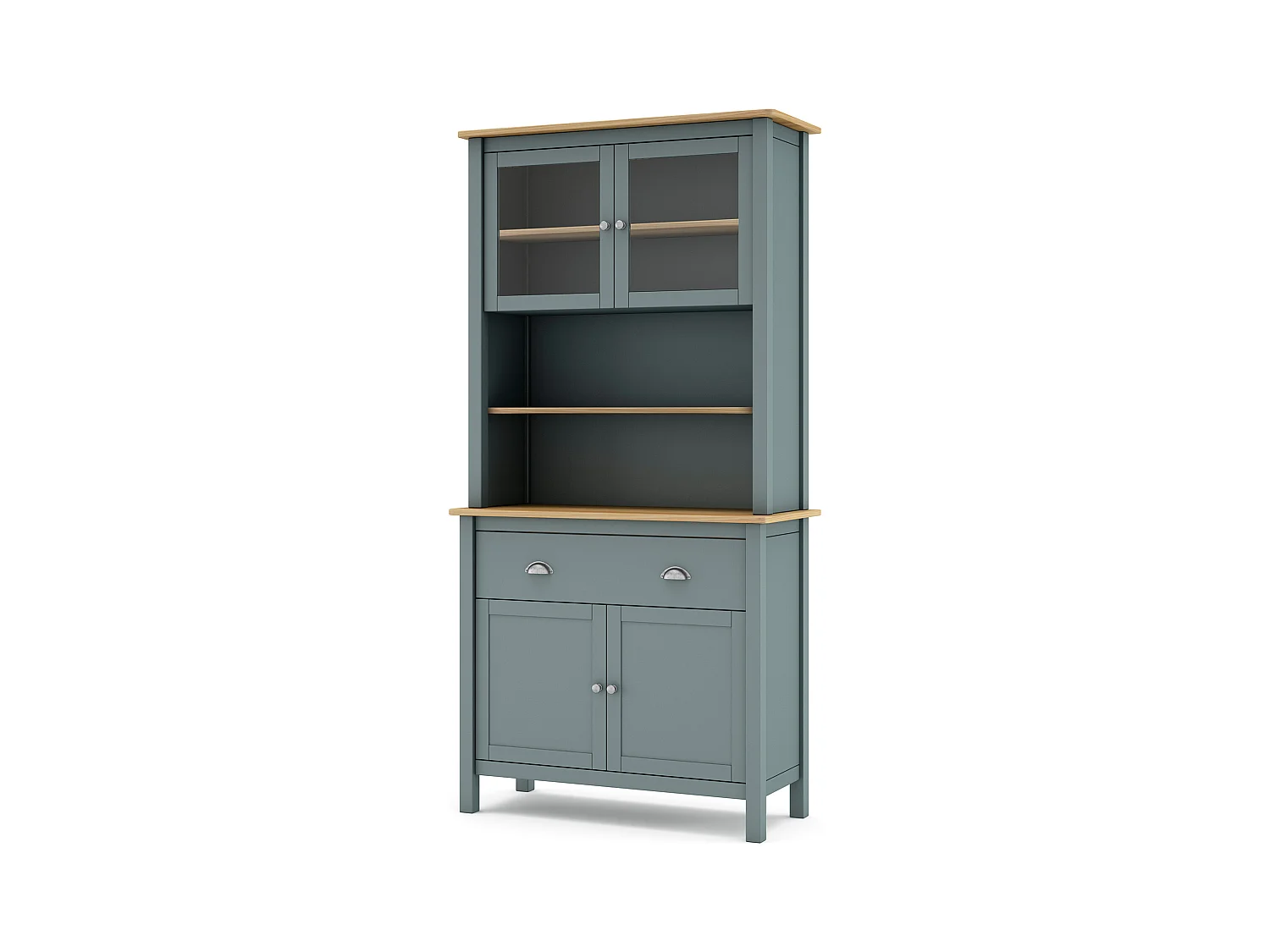 Buffet, meuble de rangement avec 4 portes et 2 tiroirs coloris vert kaki, chêne - Longueur 90 x Profondeur 40 x Hauteur 180,50 cm