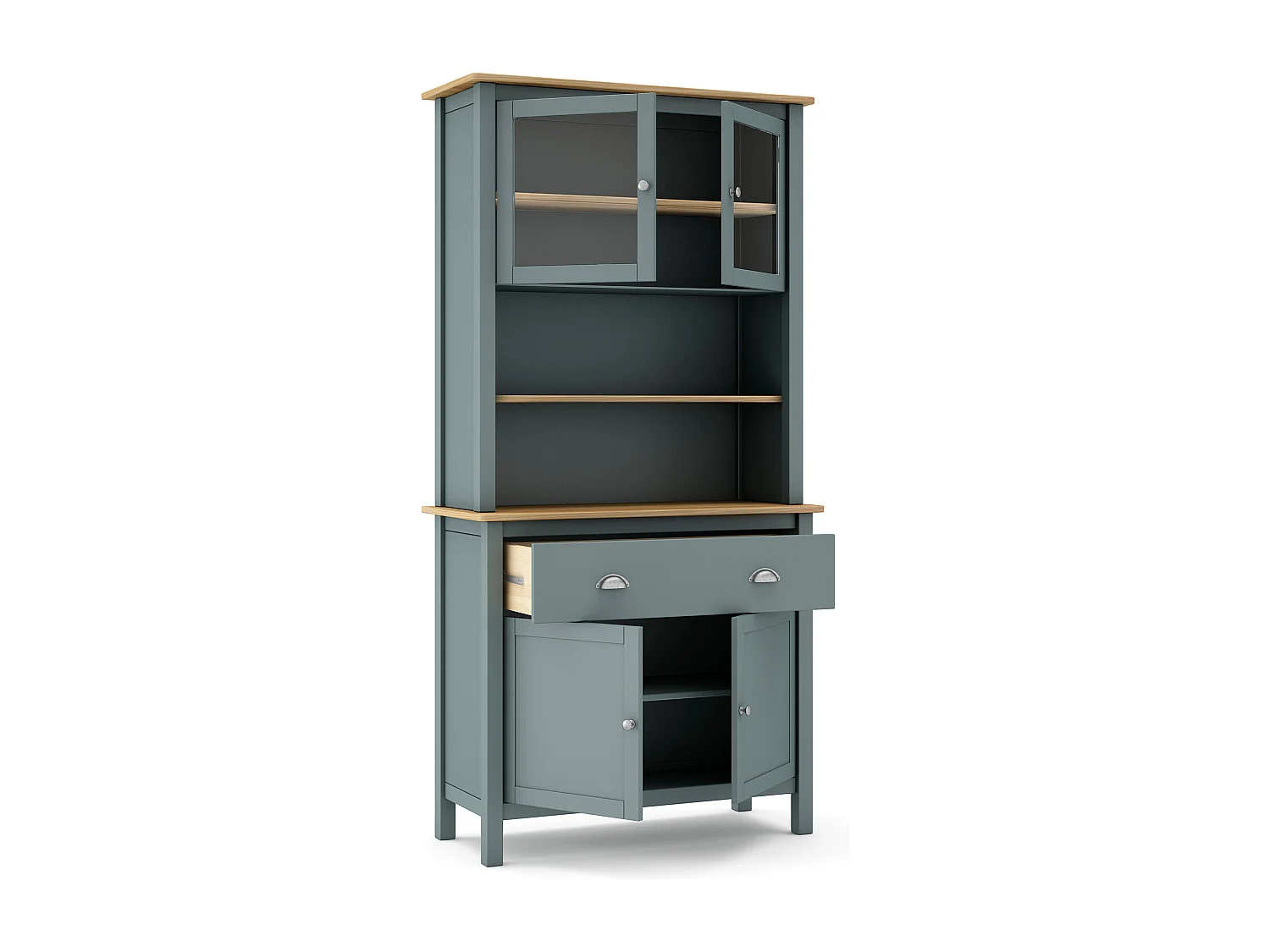 Buffet, meuble de rangement avec 4 portes et 2 tiroirs coloris vert kaki, chêne - Longueur 90 x Profondeur 40 x Hauteur 180,50 cm
