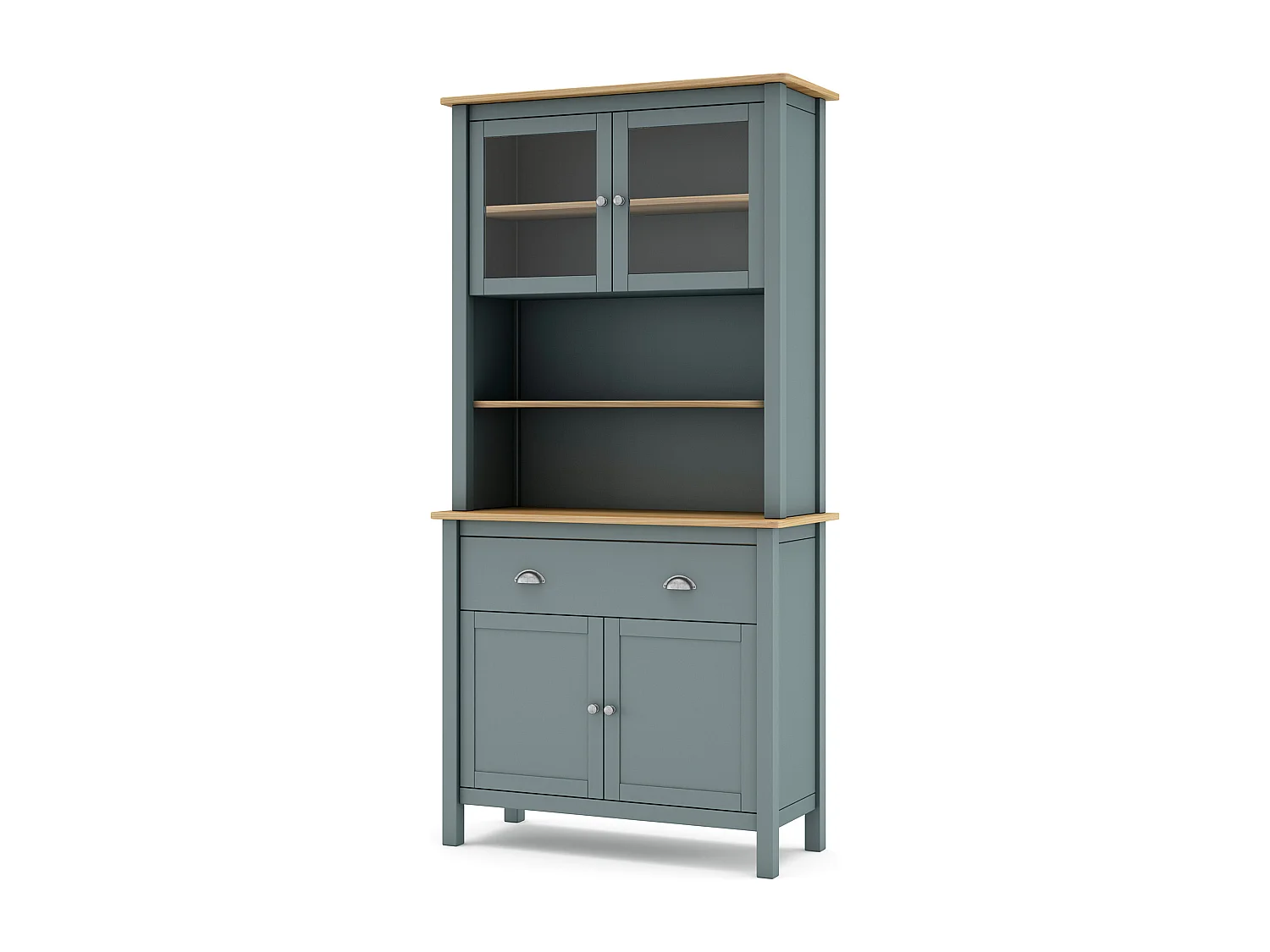 Buffet, meuble de rangement avec 4 portes et 2 tiroirs coloris vert kaki, chêne - Longueur 90 x Profondeur 40 x Hauteur 180,50 cm