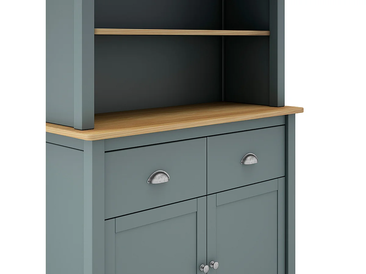 Buffet, meuble de rangement avec 4 portes et 2 tiroirs coloris vert kaki, chêne - Longueur 90 x Profondeur 40 x Hauteur 180,50 cm