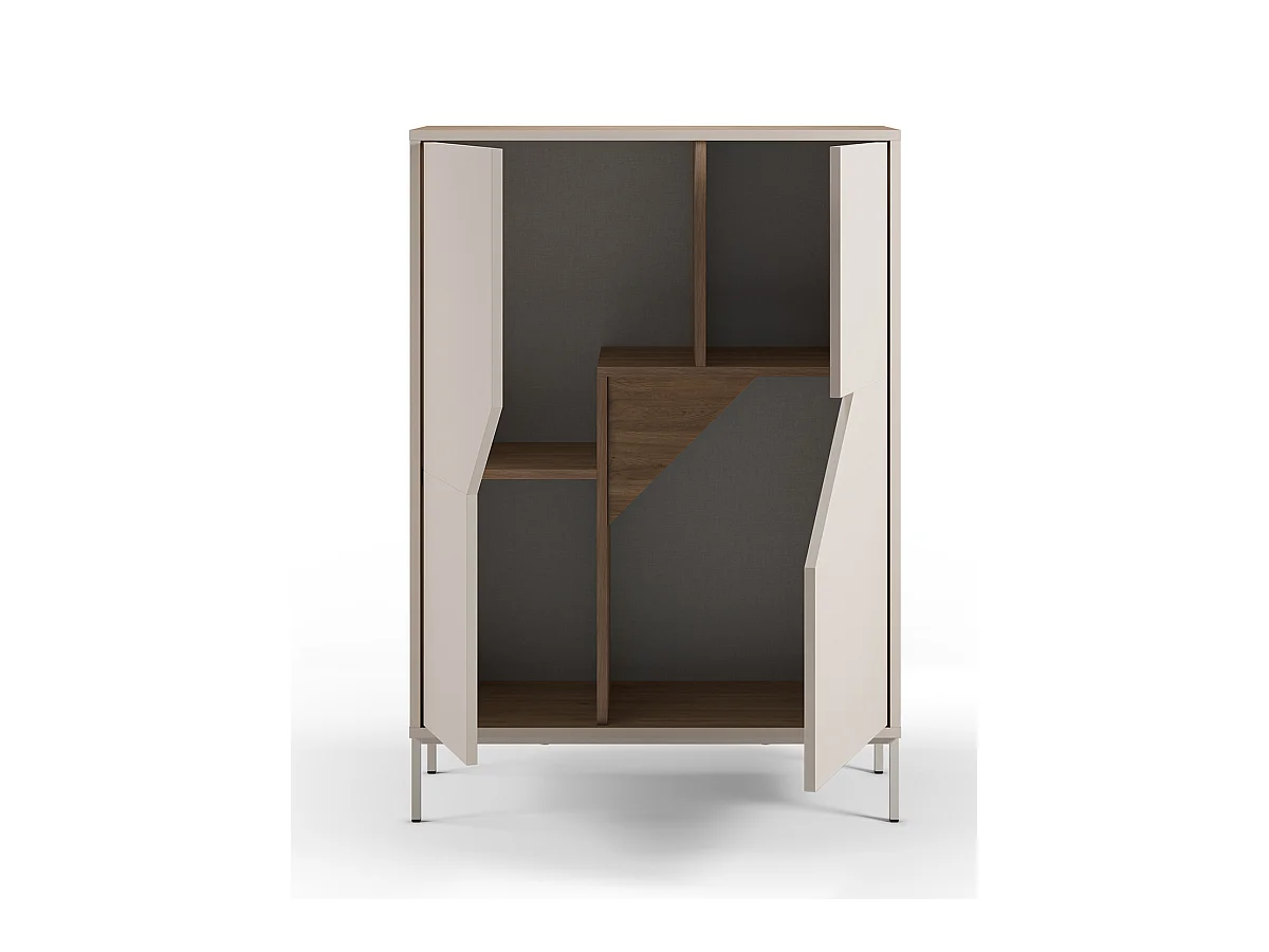 Buffet, meuble de rangement avec 2 portes aspect bois coloris chêne, crème - Longueur 85 x Profondeur 40 x Hauteur 120 cm