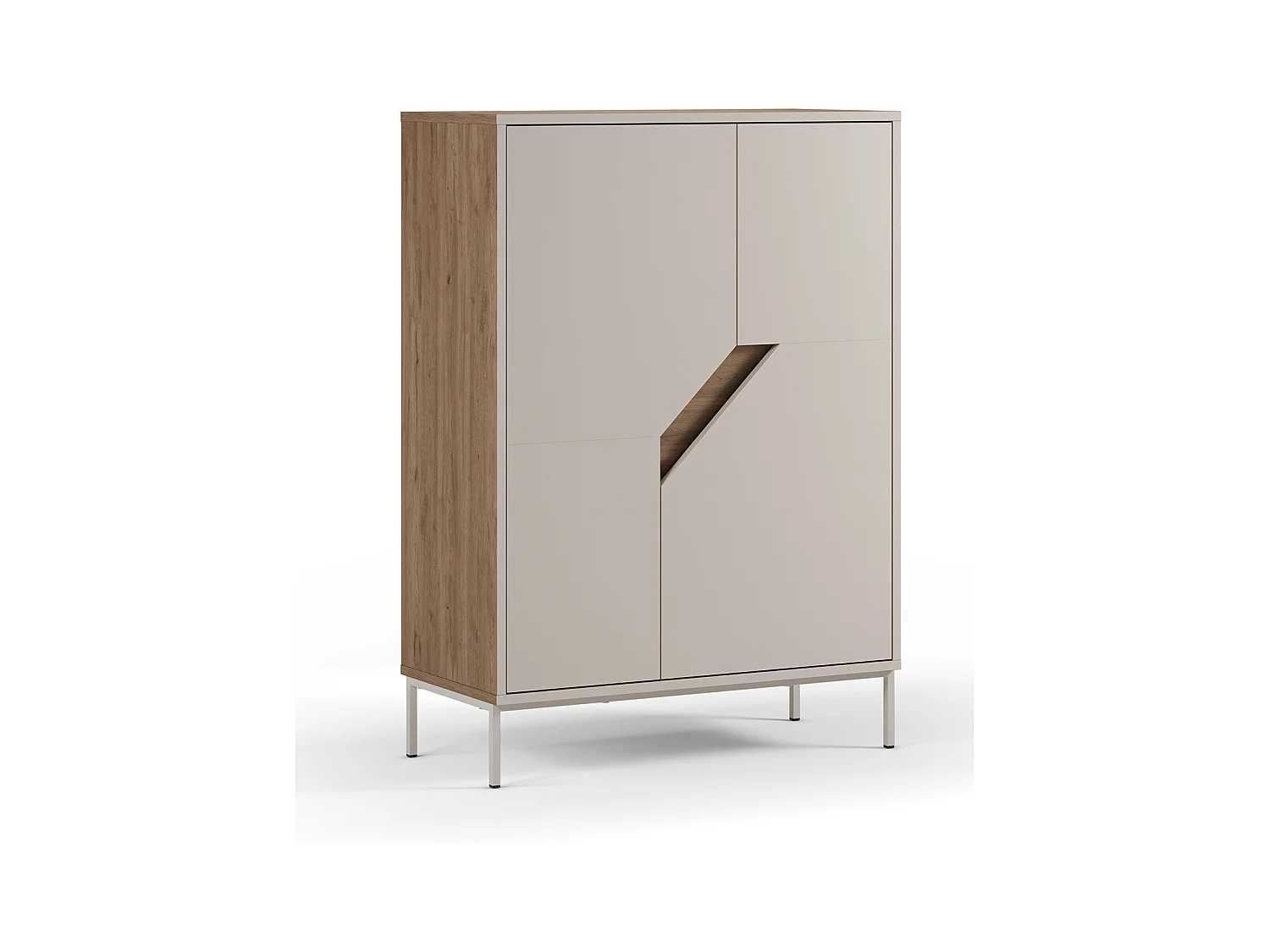 Buffet, meuble de rangement avec 2 portes aspect bois coloris chêne, crème - Longueur 85 x Profondeur 40 x Hauteur 120 cm