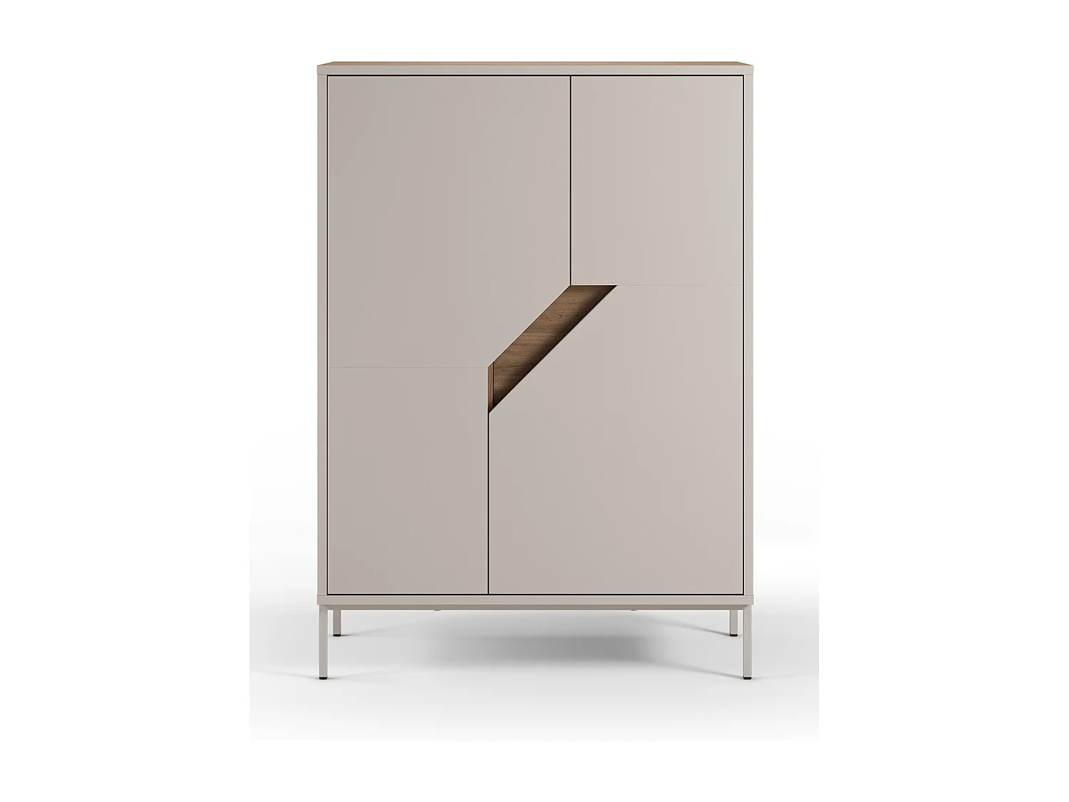 Buffet, meuble de rangement avec 2 portes aspect bois coloris chêne, crème - Longueur 85 x Profondeur 40 x Hauteur 120 cm