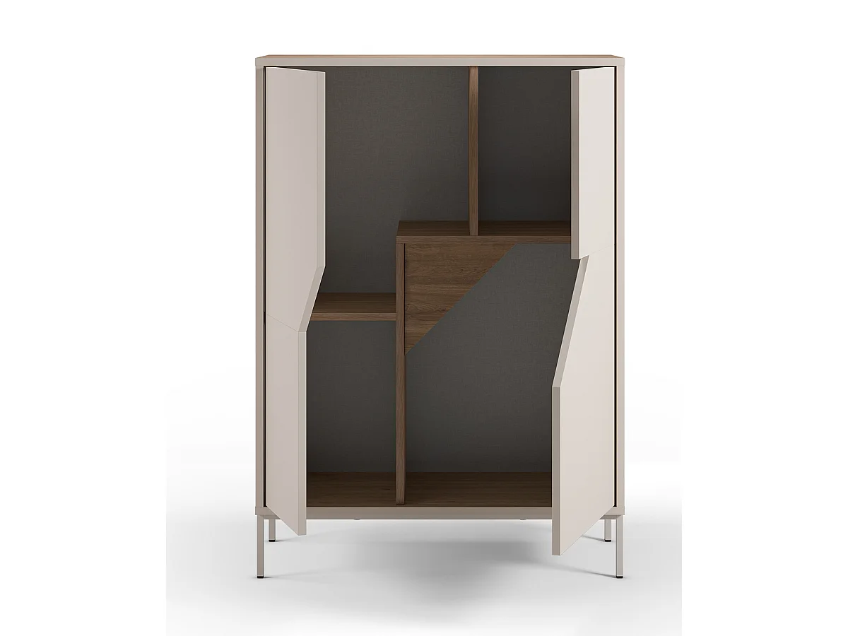 Buffet, meuble de rangement avec 2 portes aspect bois coloris chêne, crème - Longueur 85 x Profondeur 40 x Hauteur 120 cm