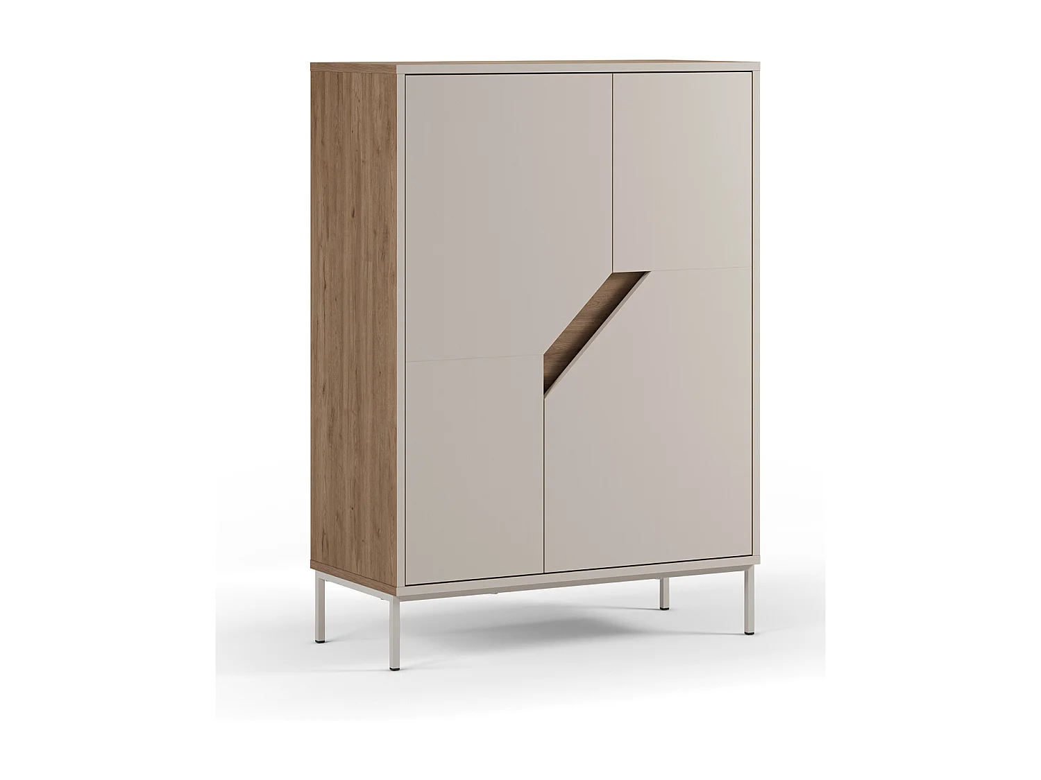 Buffet, meuble de rangement avec 2 portes aspect bois coloris chêne, crème - Longueur 85 x Profondeur 40 x Hauteur 120 cm