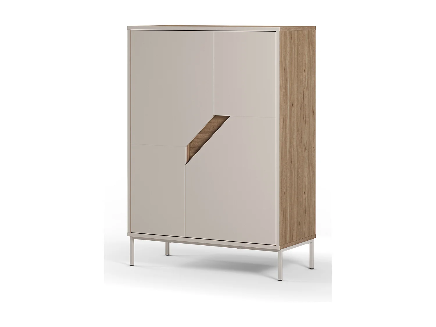 Buffet, meuble de rangement avec 2 portes aspect bois coloris chêne, crème - Longueur 85 x Profondeur 40 x Hauteur 120 cm