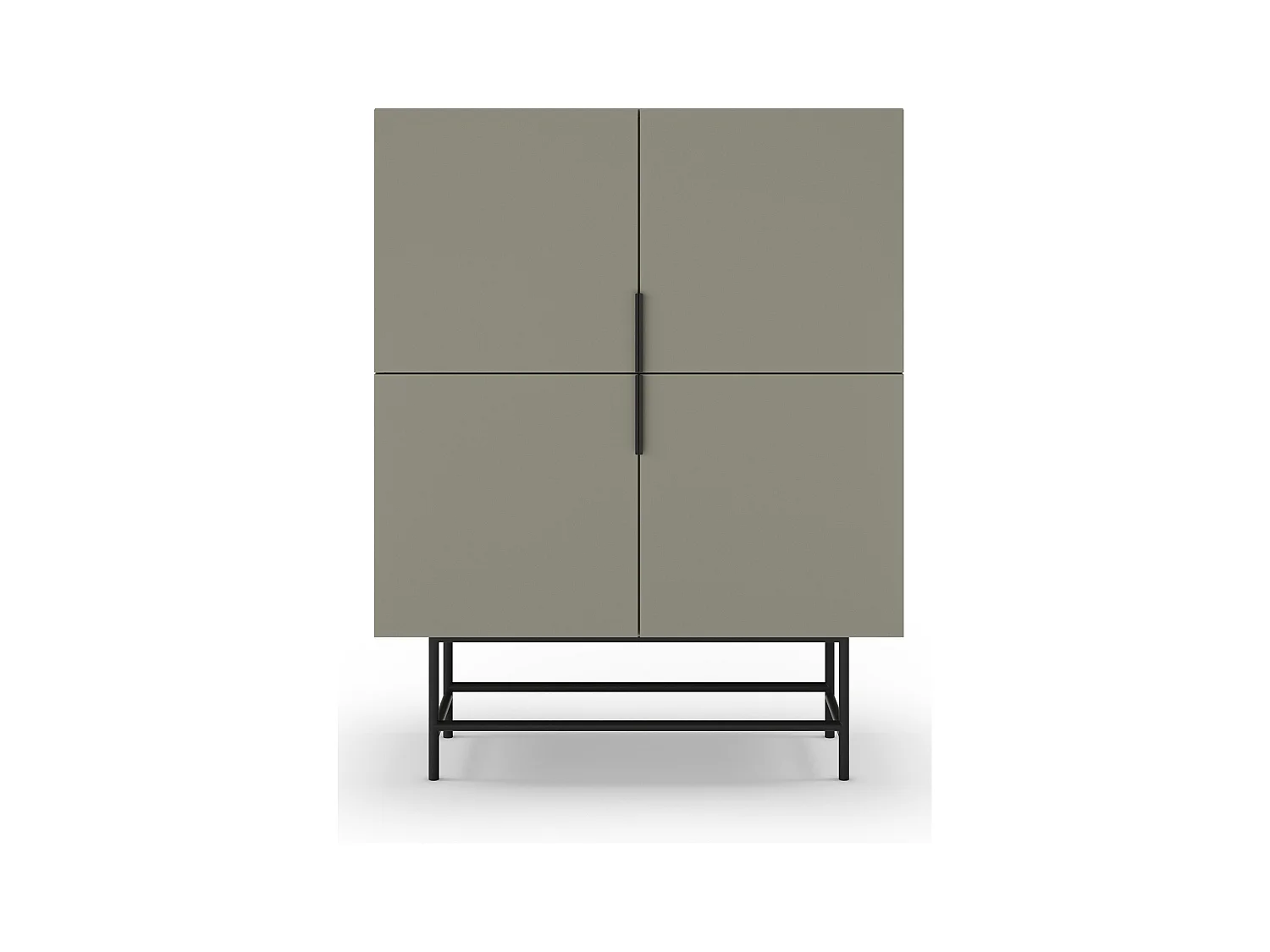 Buffet, meuble de rangement avec 4 portes aspect bois coloris Vert, pieds en métal noir  - Longueur 100 x Profondeur 40 x Hauteur 128 cm