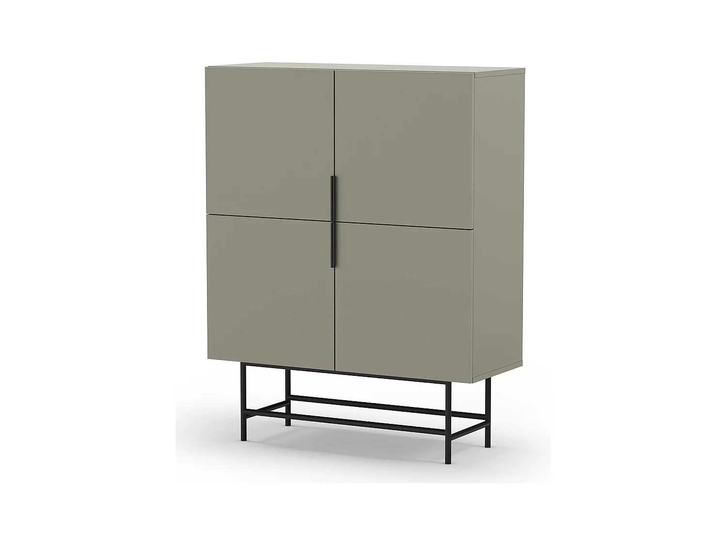Buffet, meuble de rangement avec 4 portes aspect bois coloris Vert, pieds en métal noir  - Longueur 100 x Profondeur 40 x Hauteur 128 cm