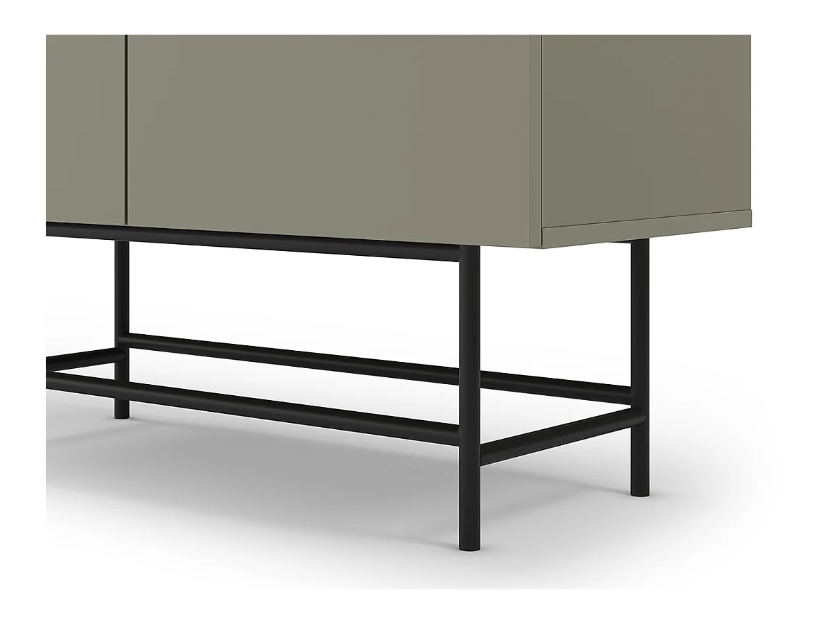 Buffet, meuble de rangement avec 4 portes aspect bois coloris Vert, pieds en métal noir  - Longueur 100 x Profondeur 40 x Hauteur 128 cm