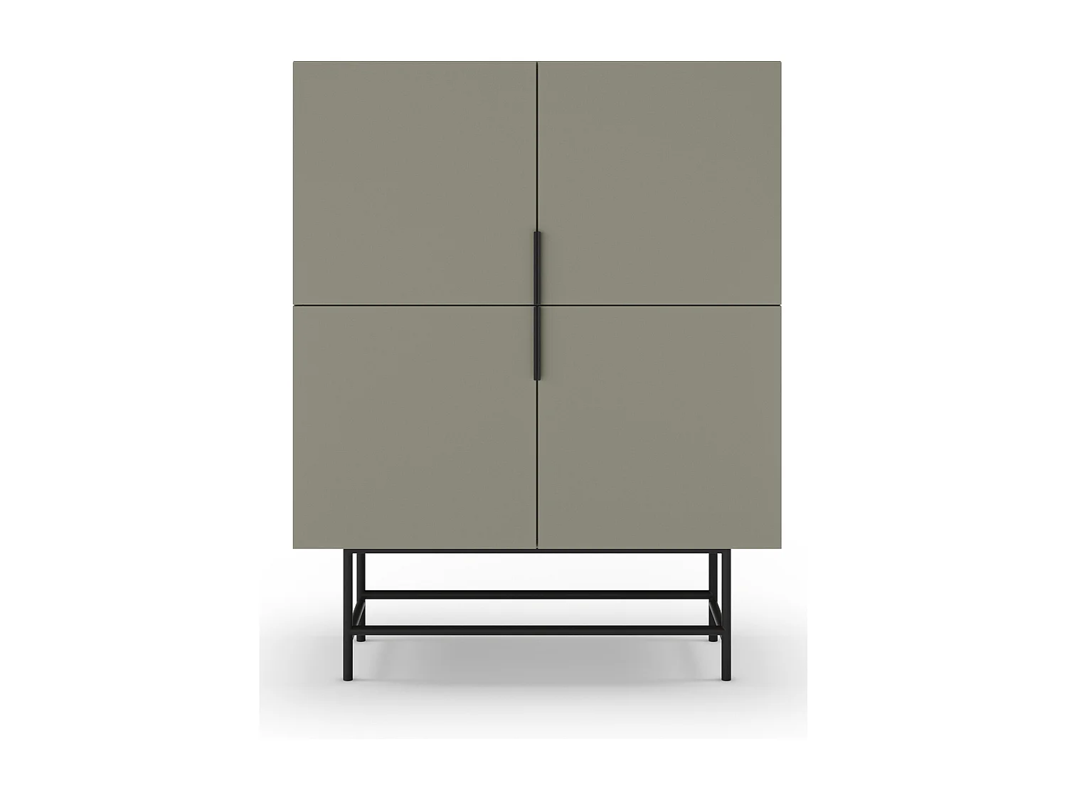 Buffet, meuble de rangement avec 4 portes aspect bois coloris Vert, pieds en métal noir  - Longueur 100 x Profondeur 40 x Hauteur 128 cm