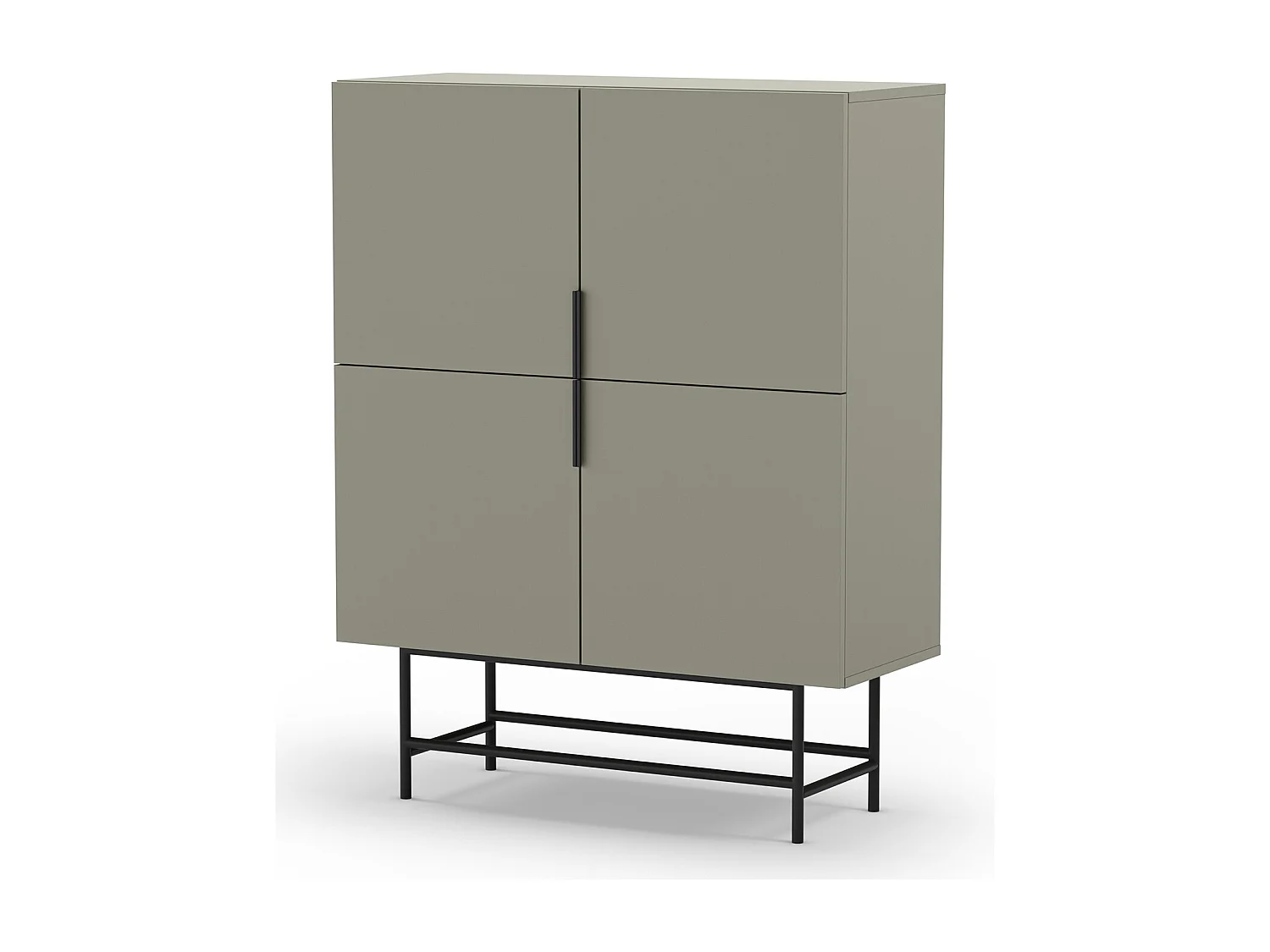 Buffet, meuble de rangement avec 4 portes aspect bois coloris Vert, pieds en métal noir  - Longueur 100 x Profondeur 40 x Hauteur 128 cm