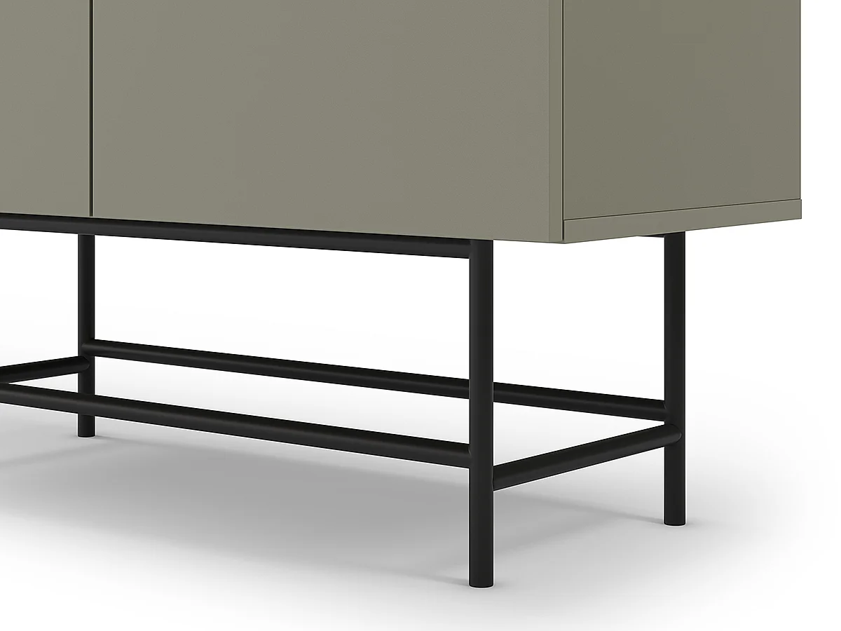 Buffet, meuble de rangement avec 4 portes aspect bois coloris Vert, pieds en métal noir  - Longueur 100 x Profondeur 40 x Hauteur 128 cm