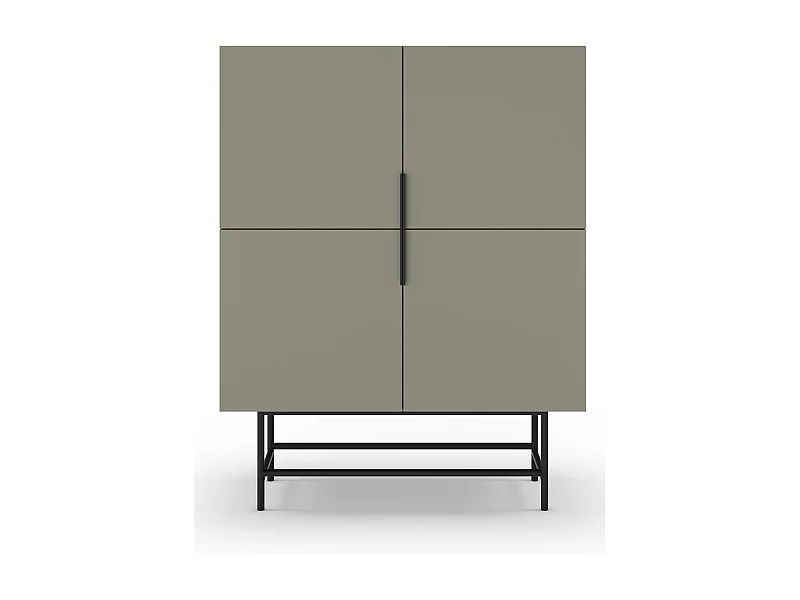 Buffet, meuble de rangement avec 4 portes aspect bois coloris Vert, pieds en métal noir  - Longueur 100 x Profondeur 40 x Hauteur 128 cm