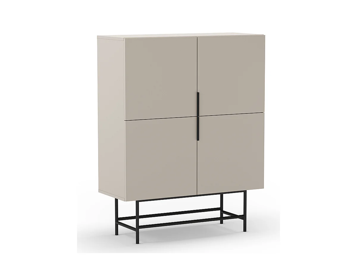 Buffet, meuble de rangement aspect bois coloris crème et pieds en métal noir - Longueur 100 x Profondeur 40 x Hauteur 128 cm