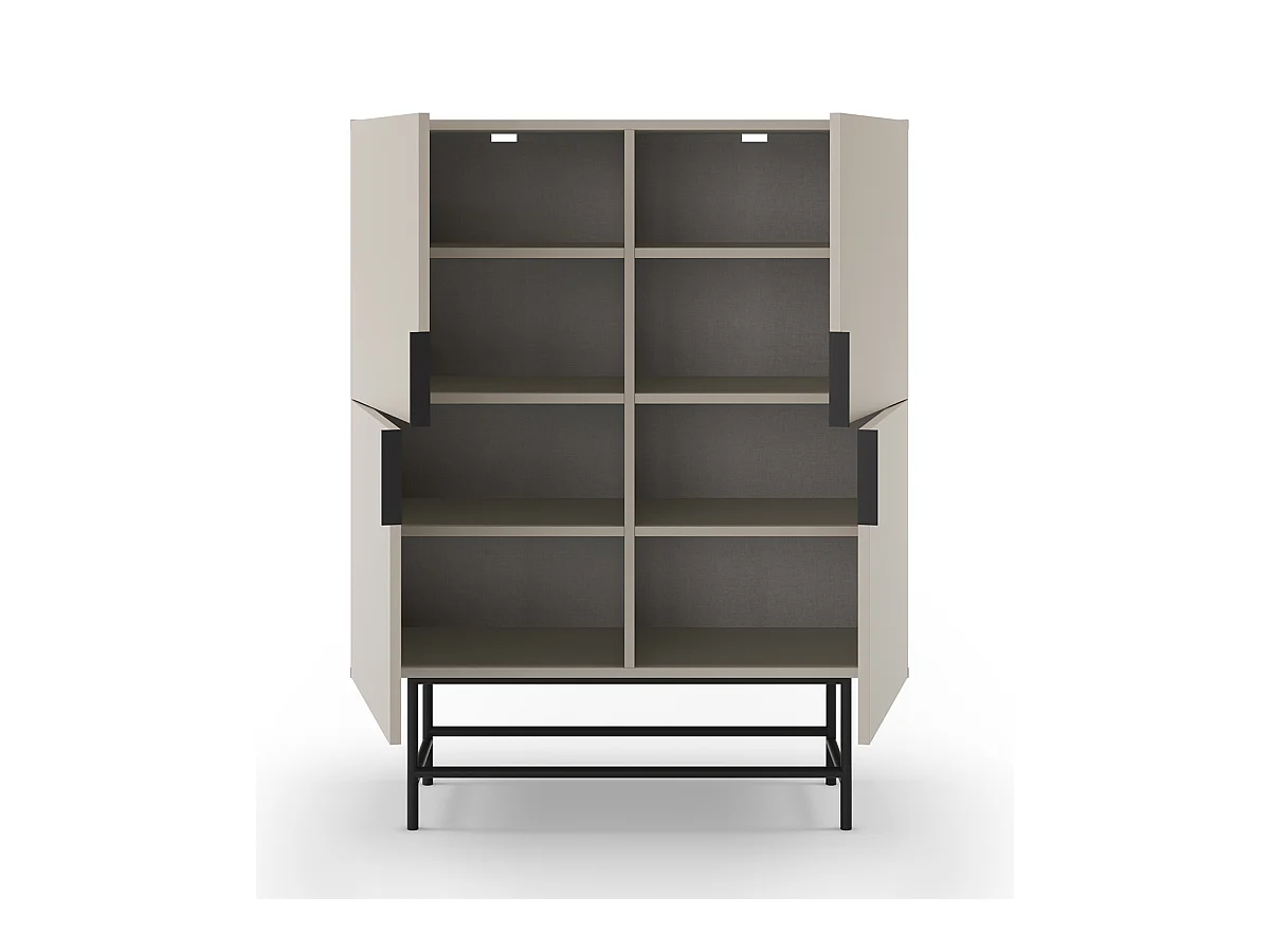 Buffet, meuble de rangement aspect bois coloris crème et pieds en métal noir - Longueur 100 x Profondeur 40 x Hauteur 128 cm