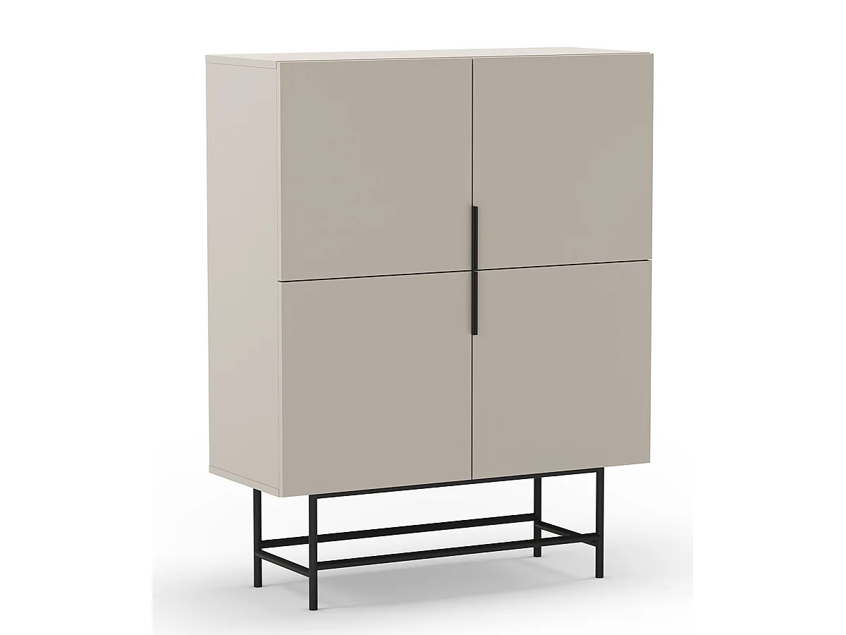 Buffet, meuble de rangement aspect bois coloris crème et pieds en métal noir - Longueur 100 x Profondeur 40 x Hauteur 128 cm