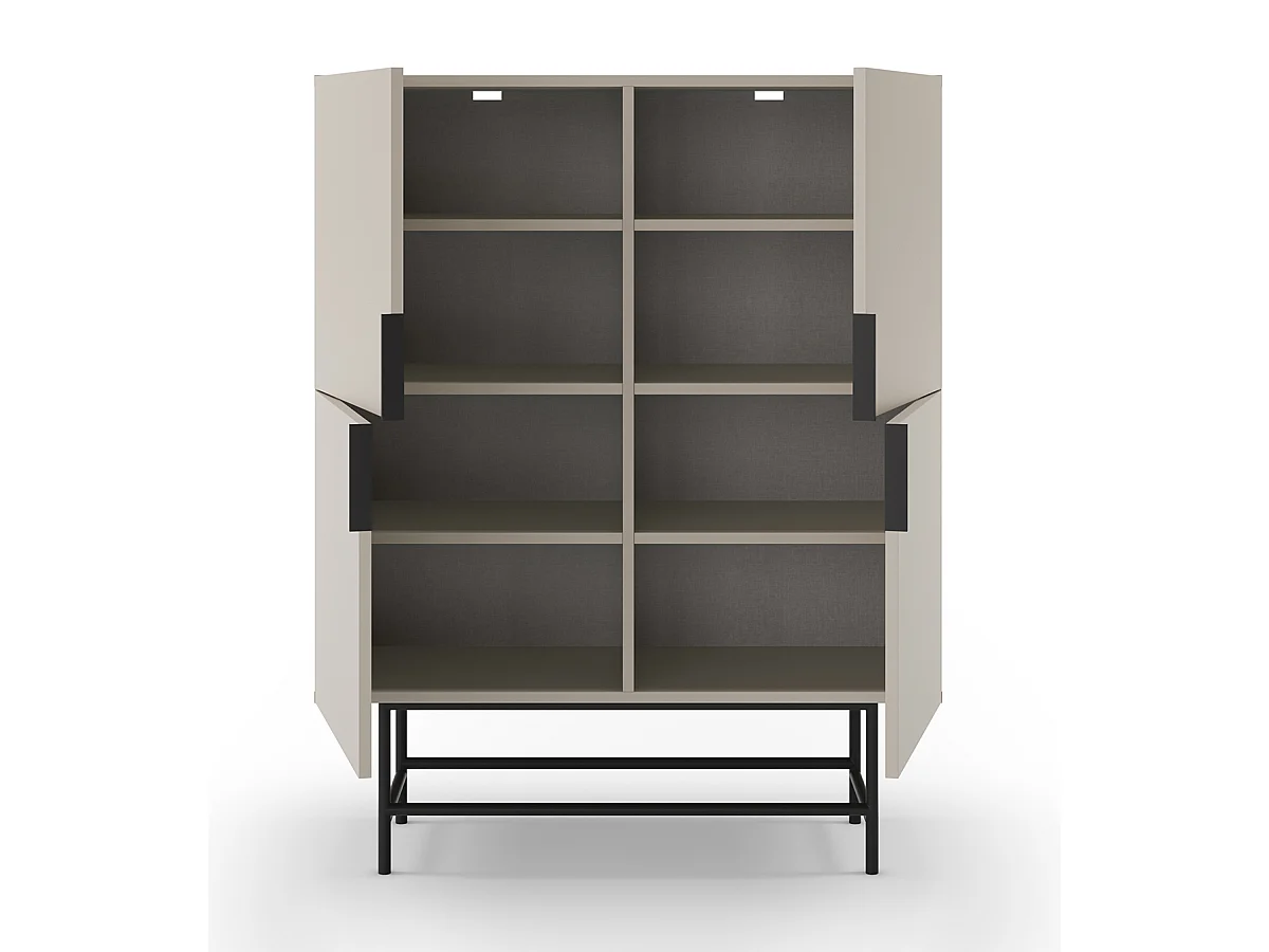 Buffet, meuble de rangement aspect bois coloris crème et pieds en métal noir - Longueur 100 x Profondeur 40 x Hauteur 128 cm