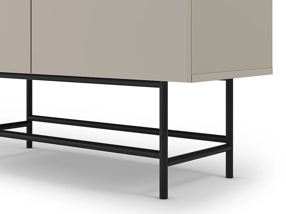 Buffet, meuble de rangement aspect bois coloris crème et pieds en métal noir - Longueur 100 x Profondeur 40 x Hauteur 128 cm