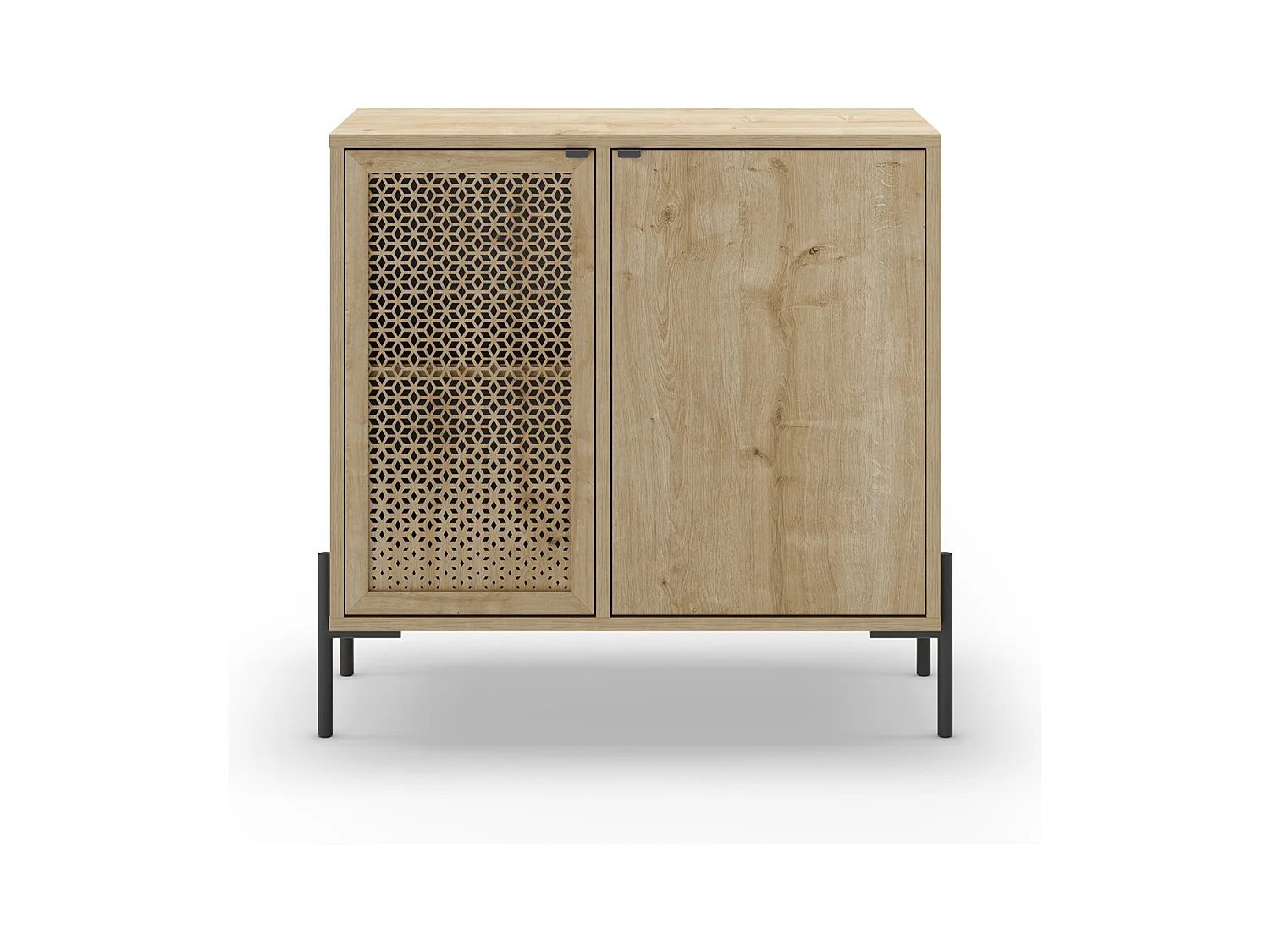 Buffet, commode de rangement aspect bois coloris chêne, et pieds en métal noir - Longueur 83,60 x Profondeur 40 x Hauteur 80,3 cm