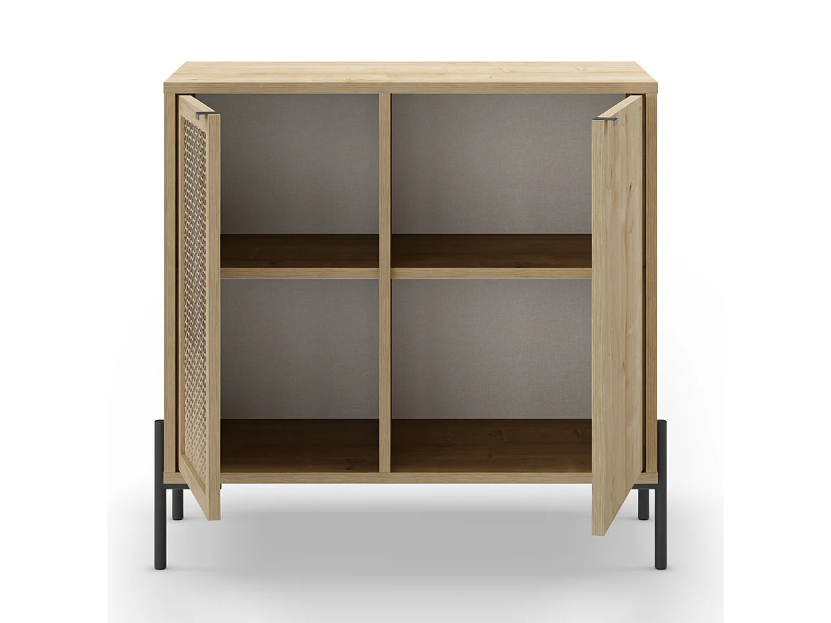 Buffet, commode de rangement aspect bois coloris chêne, et pieds en métal noir - Longueur 83,60 x Profondeur 40 x Hauteur 80,3 cm