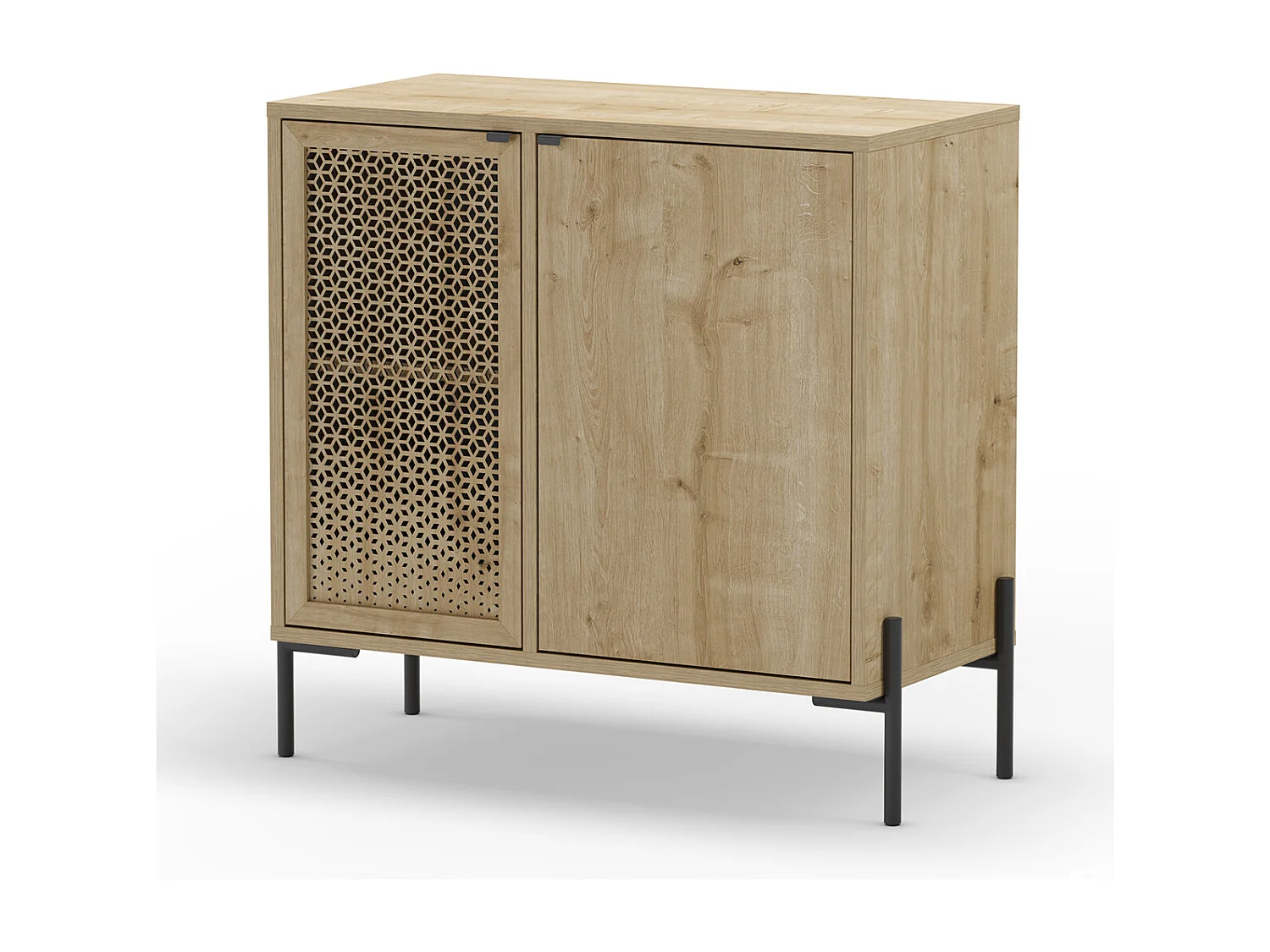 Buffet, commode de rangement aspect bois coloris chêne, et pieds en métal noir - Longueur 83,60 x Profondeur 40 x Hauteur 80,3 cm