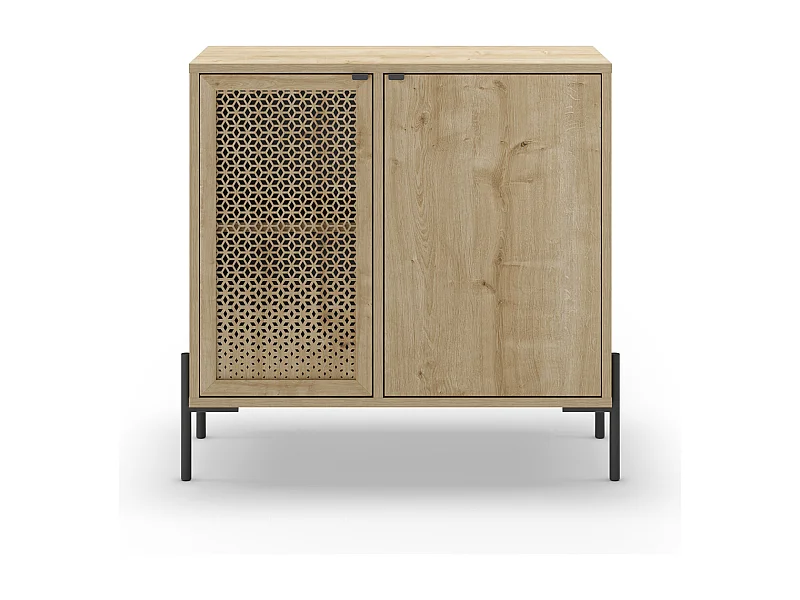 Buffet, commode de rangement aspect bois coloris chêne, et pieds en métal noir - Longueur 83,60 x Profondeur 40 x Hauteur 80,3 cm