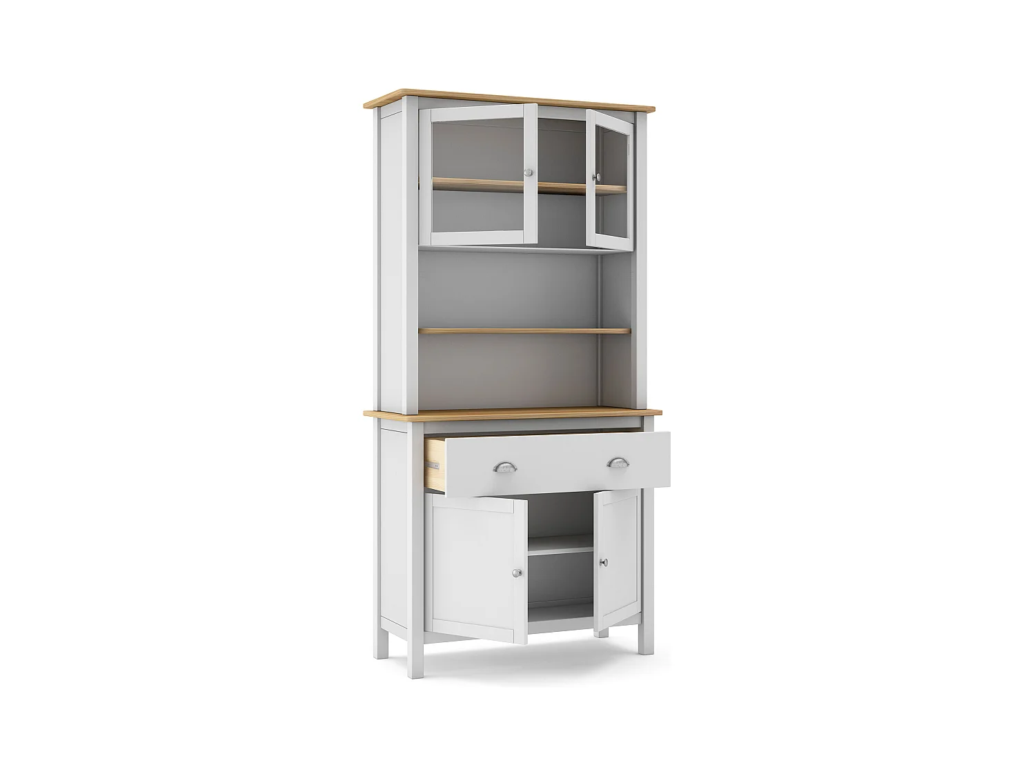Buffet, meuble de rangement avec 4 portes et 2 tiroirs coloris blanc, chêne - Longueur 90 x Profondeur 40 x Hauteur 180,50 cm