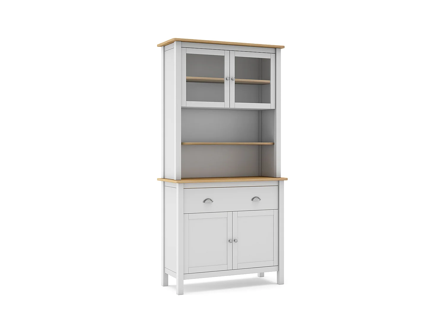 Buffet, meuble de rangement avec 4 portes et 2 tiroirs coloris blanc, chêne - Longueur 90 x Profondeur 40 x Hauteur 180,50 cm
