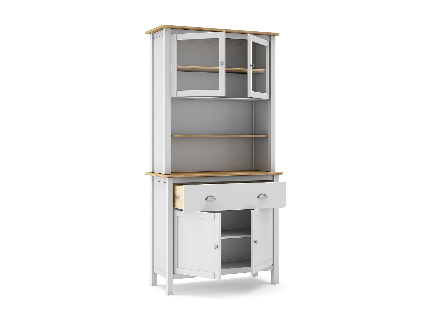 Buffet, meuble de rangement avec 4 portes et 2 tiroirs coloris blanc, chêne - Longueur 90 x Profondeur 40 x Hauteur 180,50 cm