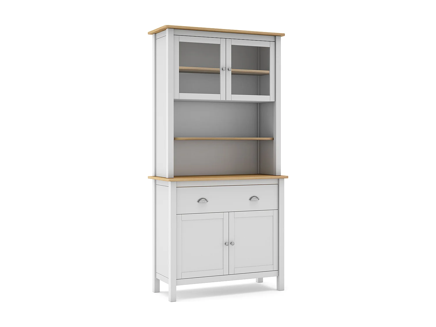 Buffet, meuble de rangement avec 4 portes et 2 tiroirs coloris blanc, chêne - Longueur 90 x Profondeur 40 x Hauteur 180,50 cm