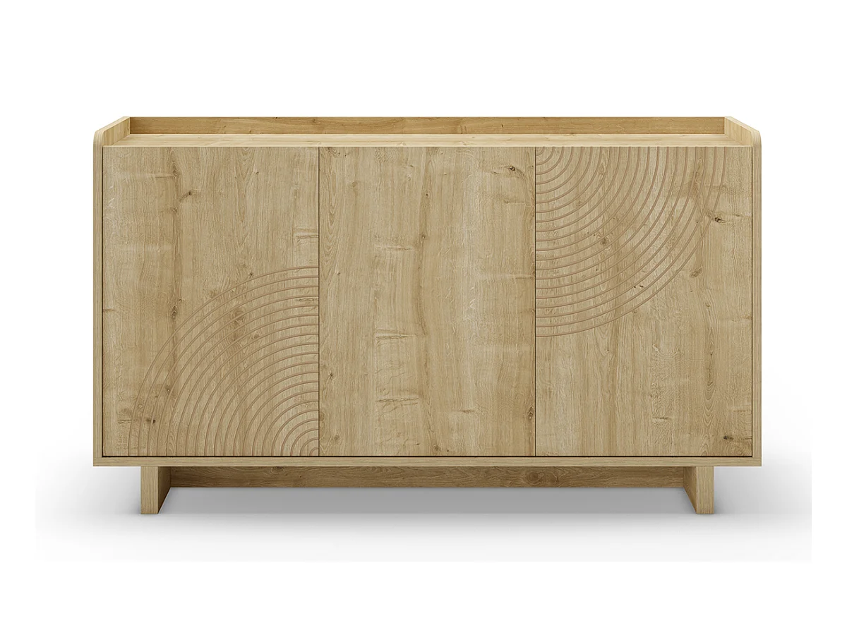 Buffet, commode rectangulaire aspect bois avec 3 portes coloris chêne - Longueur 140 x Profondeur 40 x Hauteur 80 cm