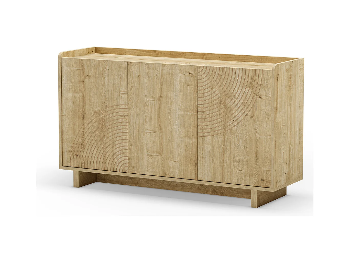 Buffet, commode rectangulaire aspect bois avec 3 portes coloris chêne - Longueur 140 x Profondeur 40 x Hauteur 80 cm