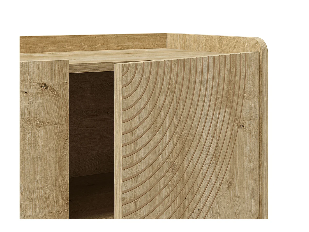 Buffet, commode rectangulaire aspect bois avec 3 portes coloris chêne - Longueur 140 x Profondeur 40 x Hauteur 80 cm