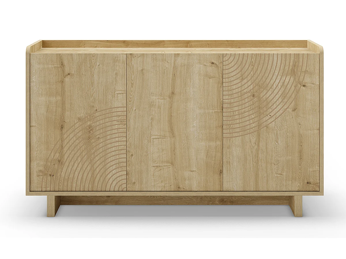 Buffet, commode rectangulaire aspect bois avec 3 portes coloris chêne - Longueur 140 x Profondeur 40 x Hauteur 80 cm