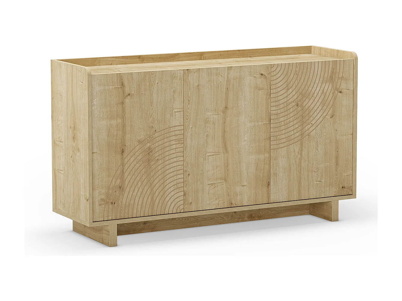 Buffet, commode rectangulaire aspect bois avec 3 portes coloris chêne - Longueur 140 x Profondeur 40 x Hauteur 80 cm