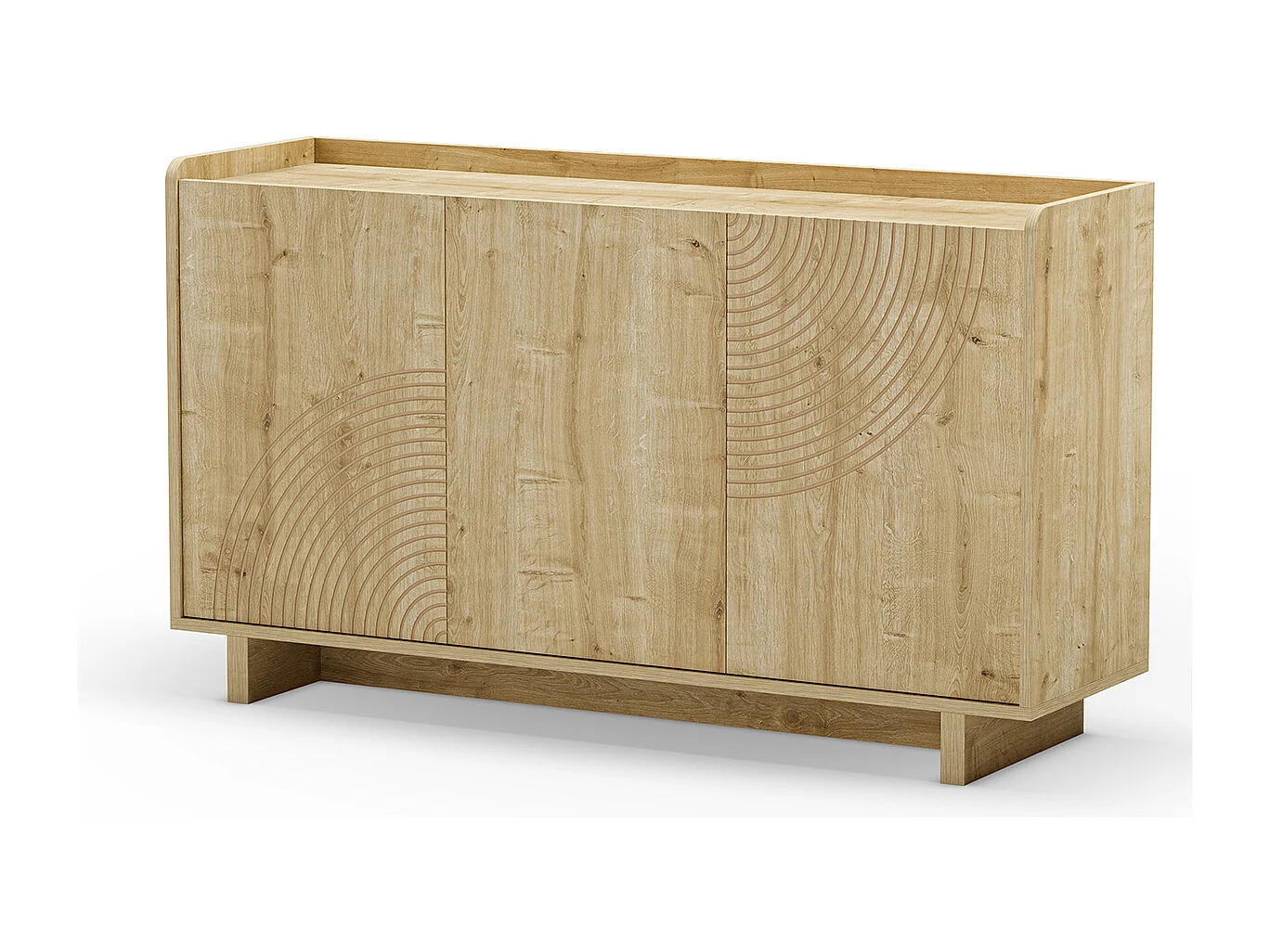 Buffet, commode rectangulaire aspect bois avec 3 portes coloris chêne - Longueur 140 x Profondeur 40 x Hauteur 80 cm