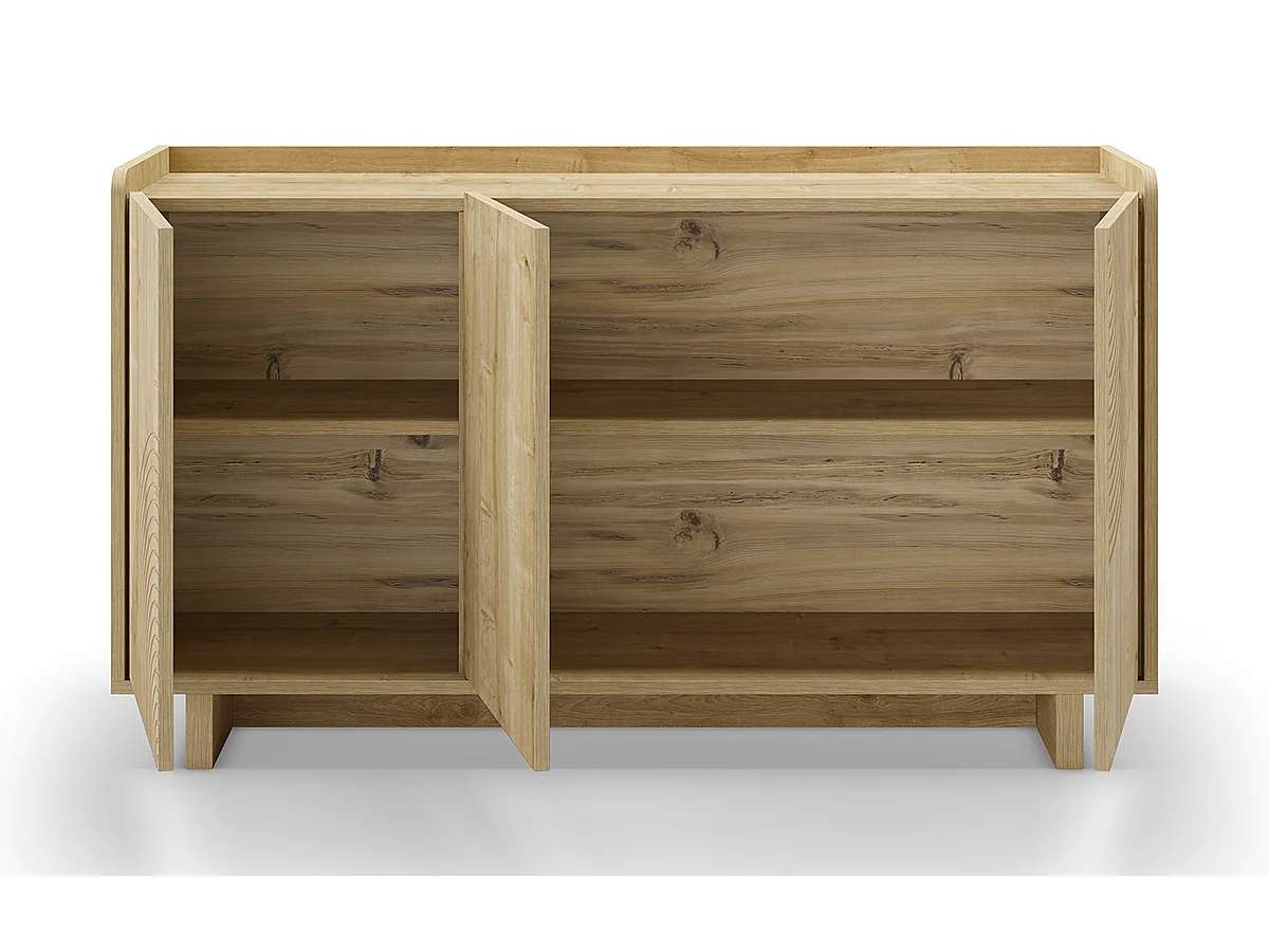 Buffet, commode rectangulaire aspect bois avec 3 portes coloris chêne - Longueur 140 x Profondeur 40 x Hauteur 80 cm